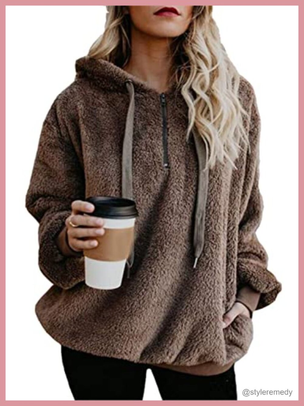 Oversized Sherpa Fleece Hoodie Pullover Quarter Zip Sweatshirt